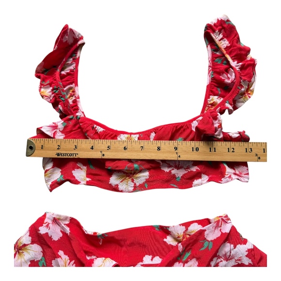 Majorelle Red Fruit Punch Ruffled Floral Crop Top Shorts Set Womens XXS - Picture 8 of 14